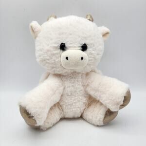 Kellytoy White Cow Angel Plush Stuffed Animal Toy 8" Gold Sparkle Wings Horns